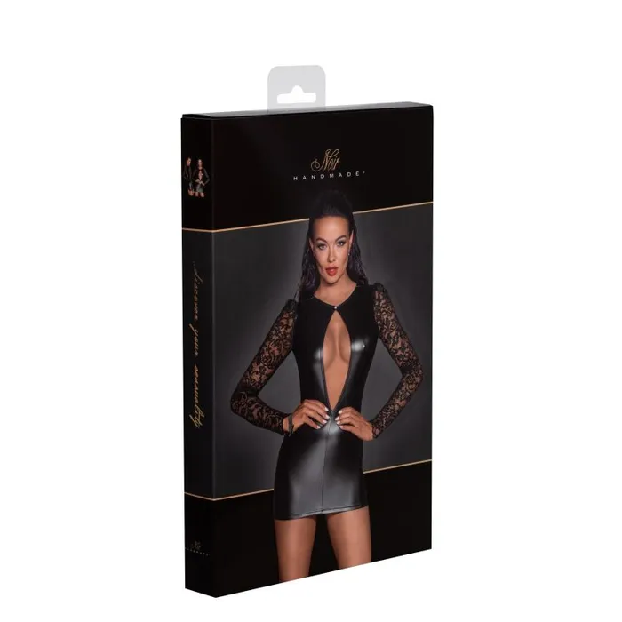 Noir Power Wetlook Short Dress w Lace Sleeves Male Sex Toys Noir Power Wetlook Short Dress w Lace Sleeves Male Sex Toys