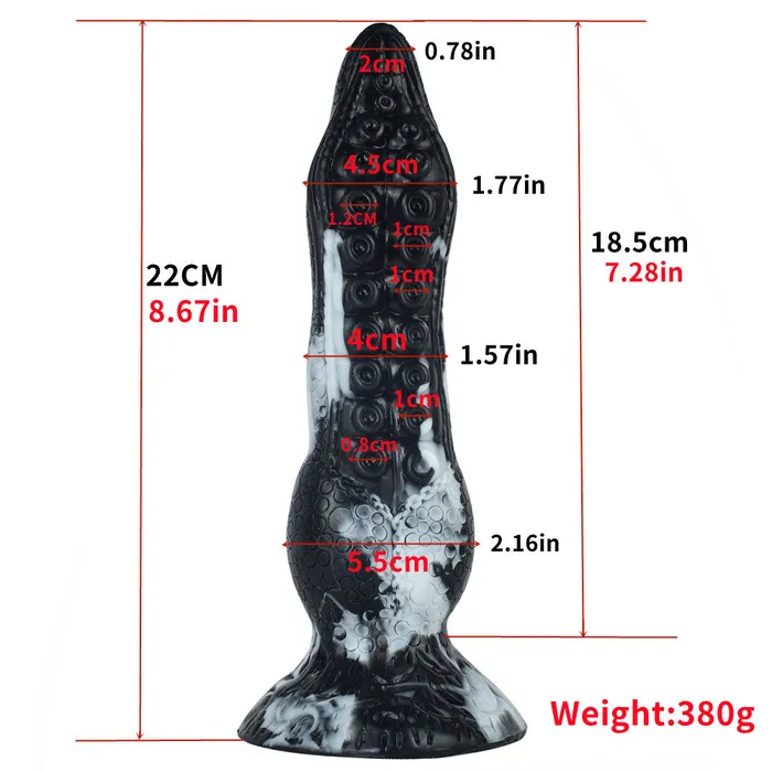 Anal FAAK FAAK N5081 22cm Silicone Fantasy Tentacle Dildo Mixed BlackWhite