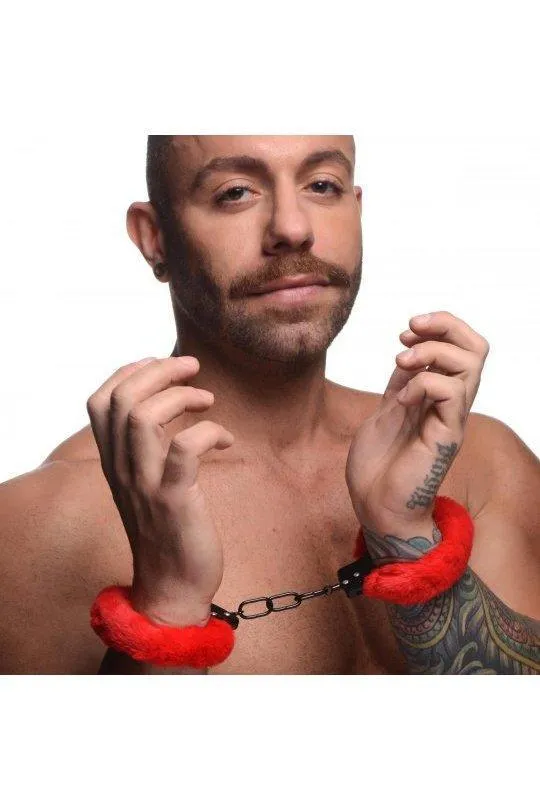 Sex On the Go Vibrators Cuffed In Fur Furry Handcuffs Red