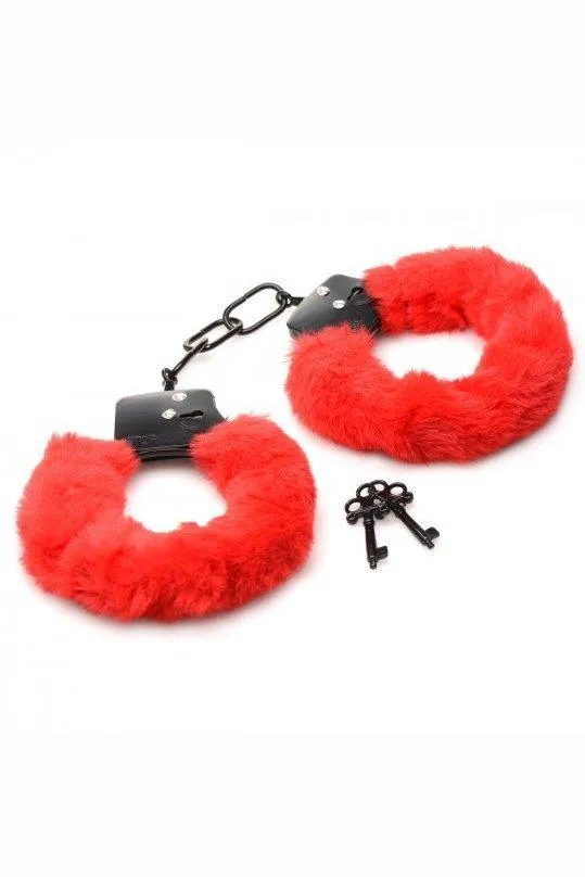 Sex On the Go Vibrators Cuffed In Fur Furry Handcuffs Red