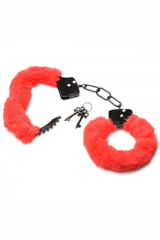 Sex On the Go Vibrators Cuffed In Fur Furry Handcuffs Red