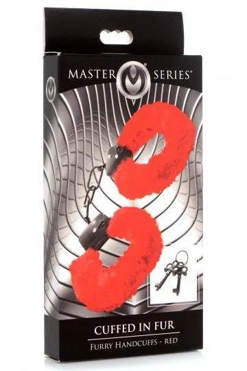 Sex On the Go Vibrators Cuffed In Fur Furry Handcuffs Red