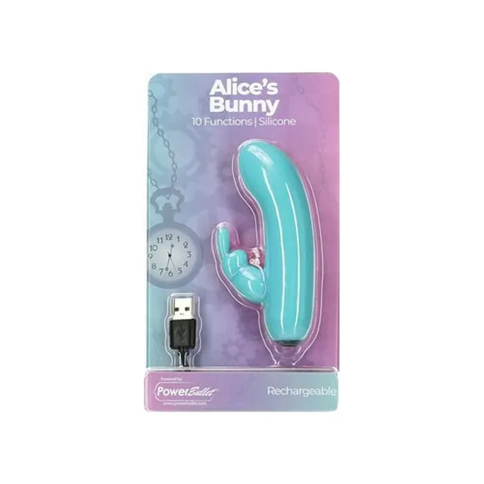 Alices Bunny Rechargeable Bullet w Rabbit Sleeve Teal PowerBullet Vibrators