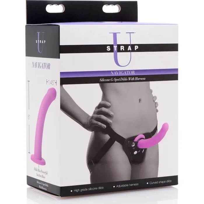 Female Sex Toys Strap U Strap U Navigator Silicone GSpot Dildo with Harness Purple