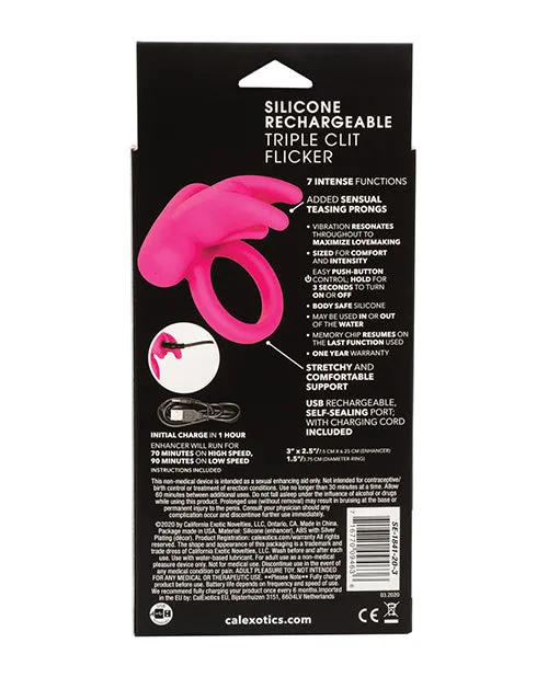 Silicone Rechargeable Triple Clit Flicker Pink California Exotic Novelties Vibrators