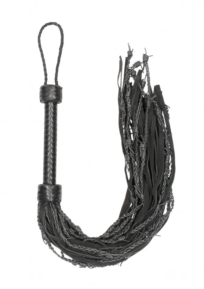 Shots America Restraints Leather Suede Barbed Wired Flogger Black