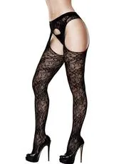 Baci Lingerie Couples CROTCHLESS LACE SUSPENDER HOSE