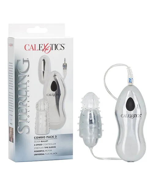 Cal Exotics Male Sex Toys Sterling Combo Pack 3 Silver Bullet wSleeve