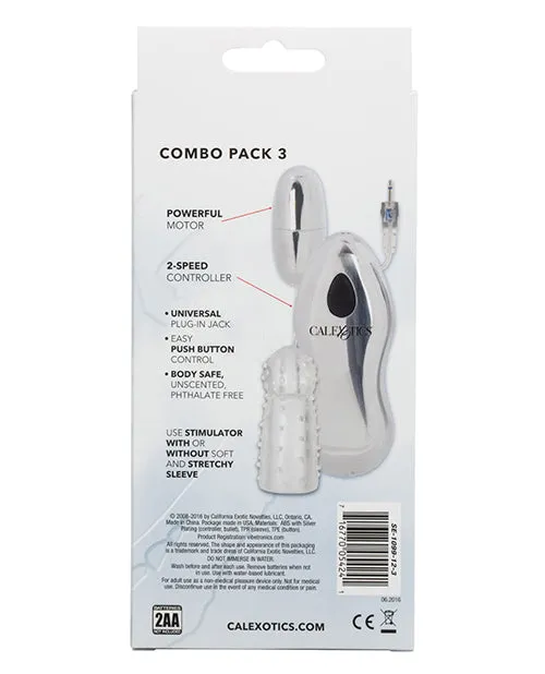Cal Exotics Male Sex Toys Sterling Combo Pack 3 Silver Bullet wSleeve