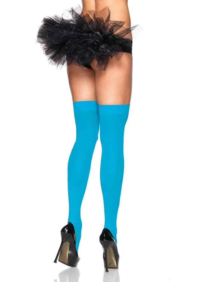 Leg Avenue Nylon Over The Knee OS NEON BLUE Vibrators