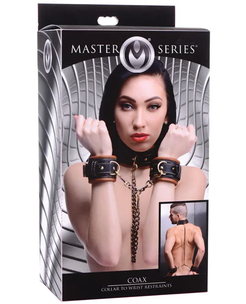 Master Series Coax Collar to Wrist Restraints Black XR Brands Anal