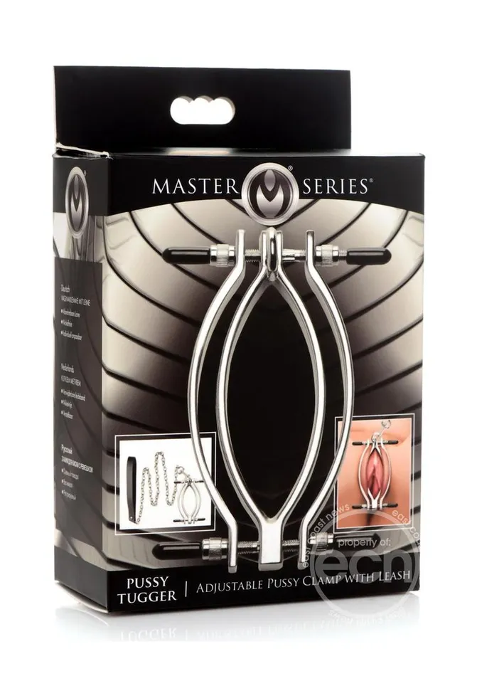 XR Brands Male Sex Toys Master Series Pussy Tugger Adjustable Pussy Clamp with Leash Silver XR Brands Male Sex Toys Master Series Pussy Tugger Adjustable Pussy Clamp with Leash Silver