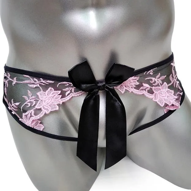 CHASTITY CAGE CO Vibrators Crotchless Embroidered Panties w Bow
