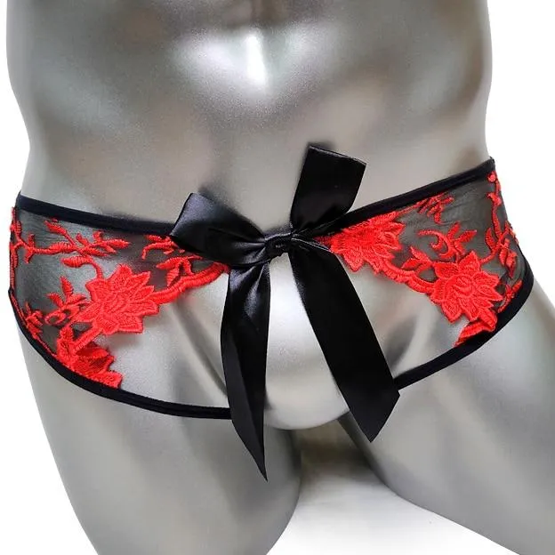 CHASTITY CAGE CO Vibrators Crotchless Embroidered Panties w Bow