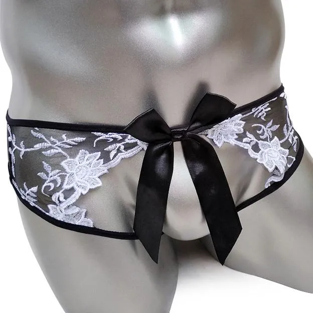 CHASTITY CAGE CO Vibrators Crotchless Embroidered Panties w Bow