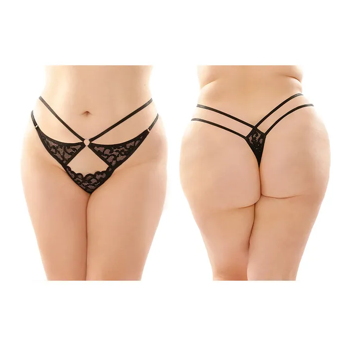 Fantasy Lingerie Jasmine Strappy Lace Thong 6Pk QS Blk Teddies And Bodies