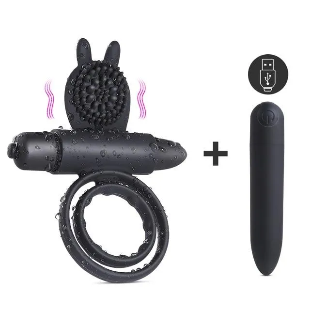 Female Sex Toys House of Dasein Cock Rings Cock Mini Bullet Vibrator Silicone Vibrating Double Penis Ring