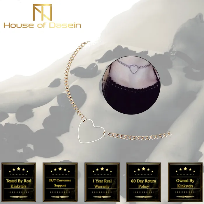 House of Dasein Anal BDSM Jewellery Gold Silver Heart Choker Bdsm Day Collar Submissive Necklace