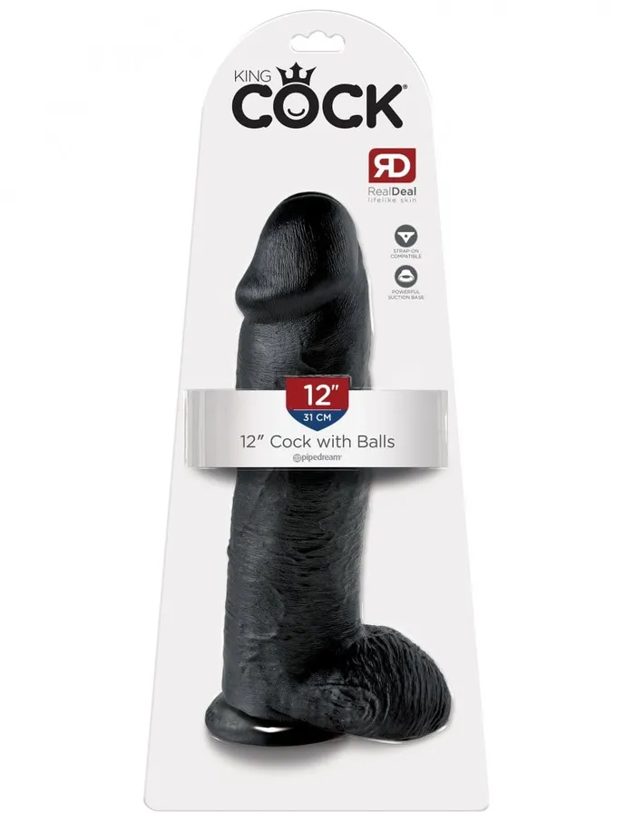 King Cock 12 with Balls in Black and White Jal Enterprises Dildos