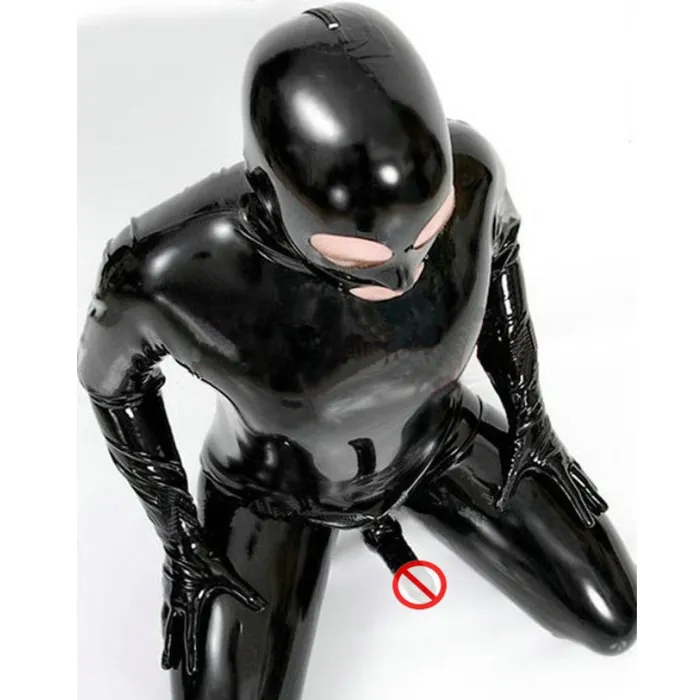 Latex Fetish Catsuit Sexy Bodysuit Men Full Cover Condom Penis Sheath Adult Jumpsuit Wet Look House of Dasein Male Sex Toys