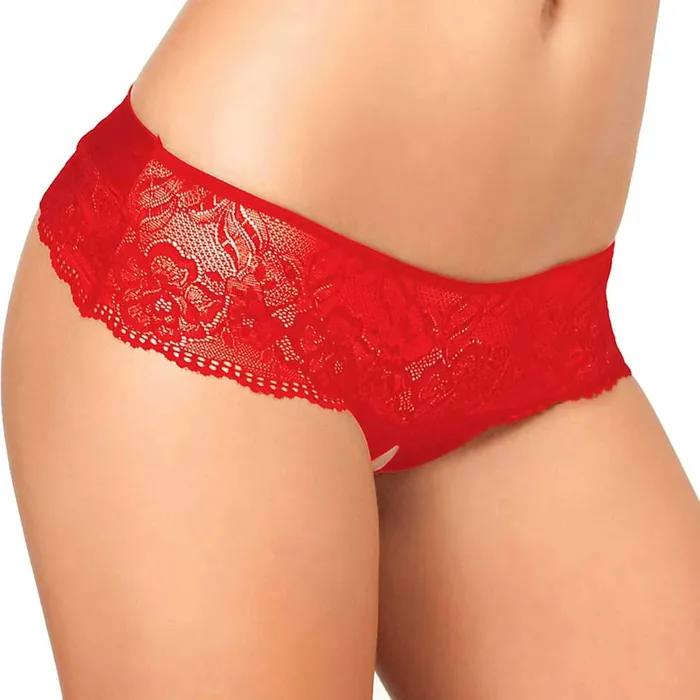 Vibrators Rene Rofe Crotchless Lace Thong WBow Red ML Net