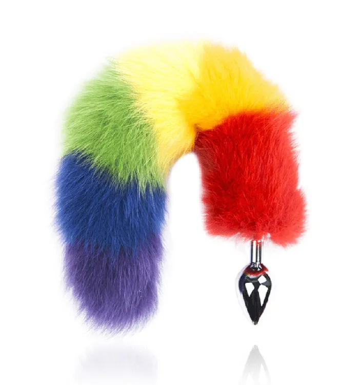 Anal Scandals Rainbow Tail Plug with Stainless Steel Butt Plug Gold and Silver Anal Scandals Rainbow Tail Plug with Stainless Steel Butt Plug Gold and Silver