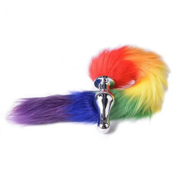 Anal Scandals Rainbow Tail Plug with Stainless Steel Butt Plug Gold and Silver