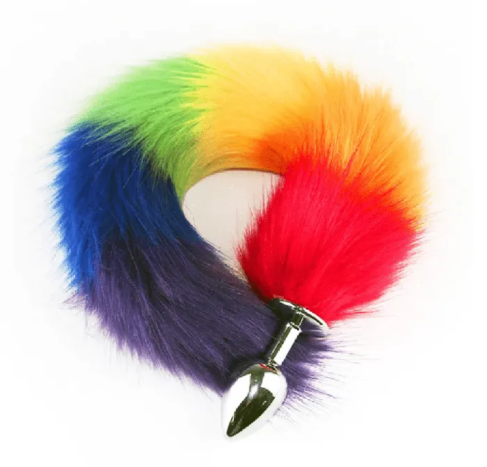 Anal Scandals Rainbow Tail Plug with Stainless Steel Butt Plug Gold and Silver