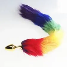 Anal Scandals Rainbow Tail Plug with Stainless Steel Butt Plug Gold and Silver