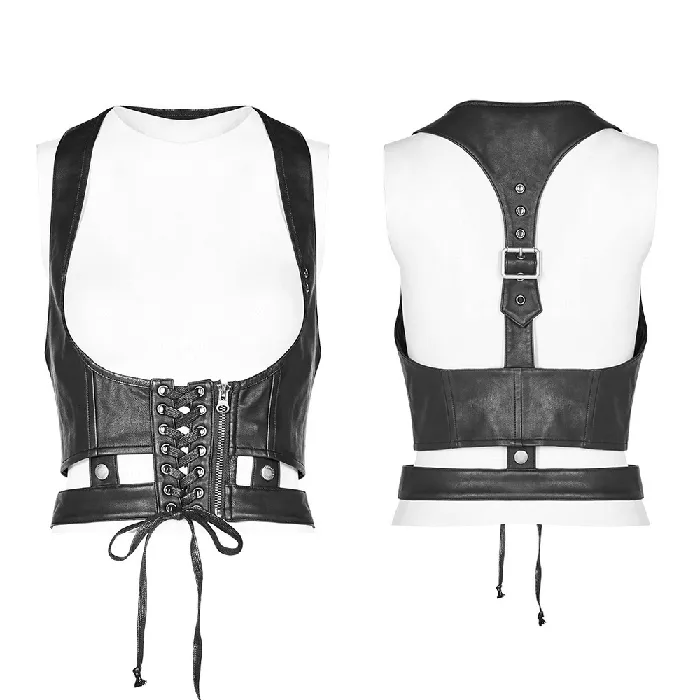 EVEs SECRETS Black Punkinspired LaceUp PU Leather Corset Anal