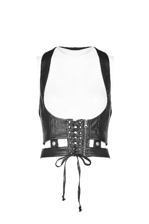EVEs SECRETS Black Punkinspired LaceUp PU Leather Corset Anal
