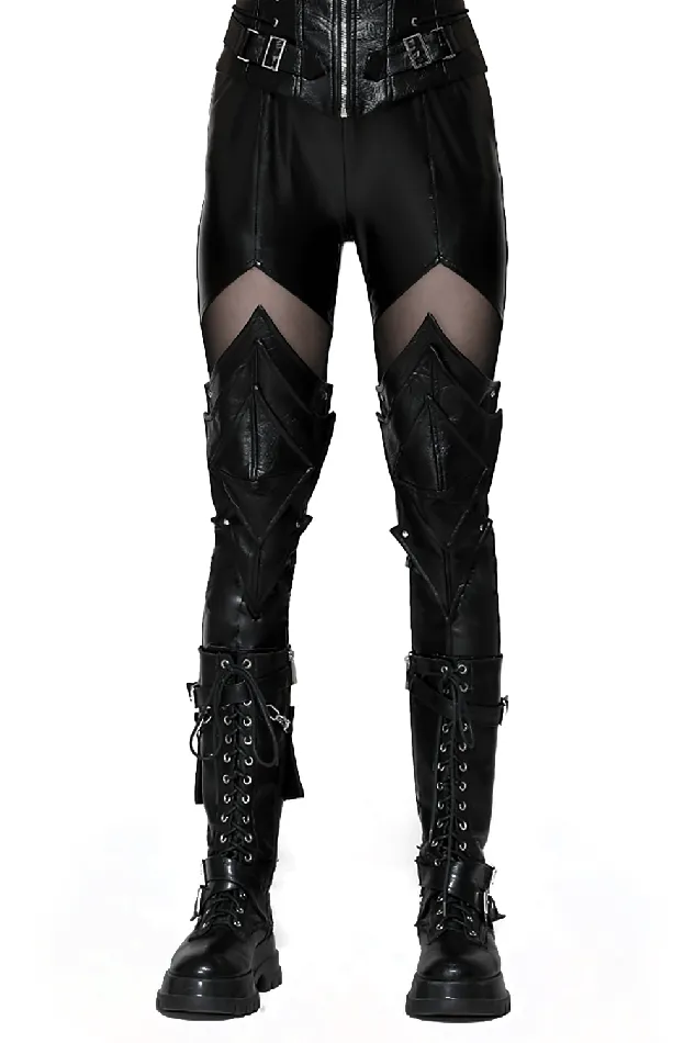 EVEs SECRETS Restraints Stylish PU Leather Leggings with Sheer Mesh Details