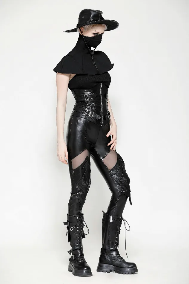 EVEs SECRETS Restraints Stylish PU Leather Leggings with Sheer Mesh Details
