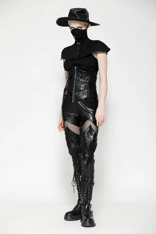 EVEs SECRETS Restraints Stylish PU Leather Leggings with Sheer Mesh Details