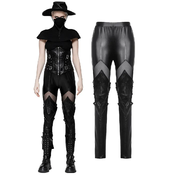 EVEs SECRETS Restraints Stylish PU Leather Leggings with Sheer Mesh Details