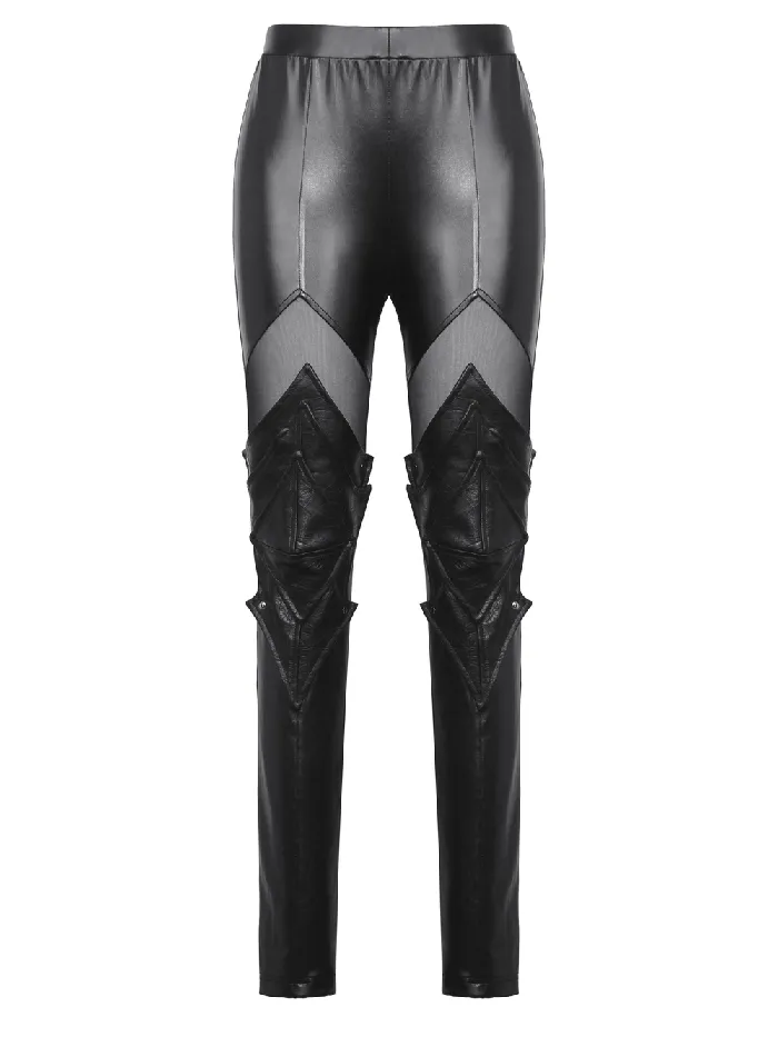 EVEs SECRETS Restraints Stylish PU Leather Leggings with Sheer Mesh Details