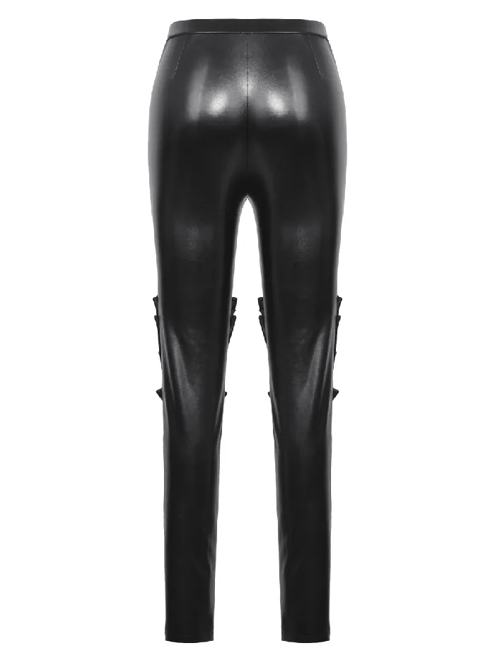 EVEs SECRETS Restraints Stylish PU Leather Leggings with Sheer Mesh Details