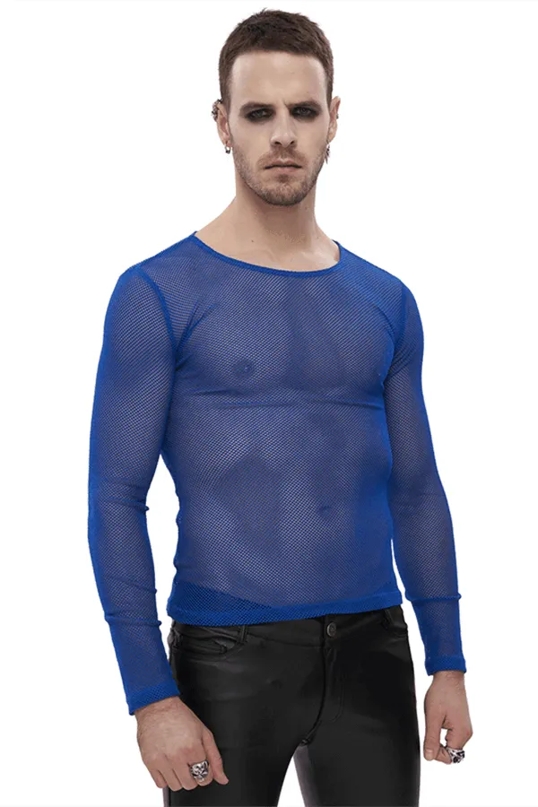 EVEs SECRETS Vibrators Stylish Mens Blue Mesh Top Fashionable Long Sleeves