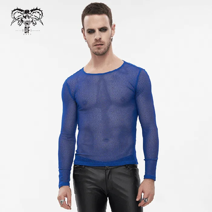 EVEs SECRETS Vibrators Stylish Mens Blue Mesh Top Fashionable Long Sleeves