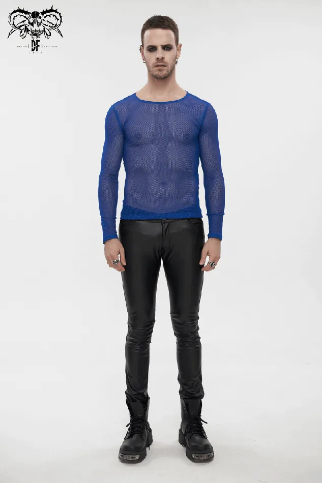 EVEs SECRETS Vibrators Stylish Mens Blue Mesh Top Fashionable Long Sleeves