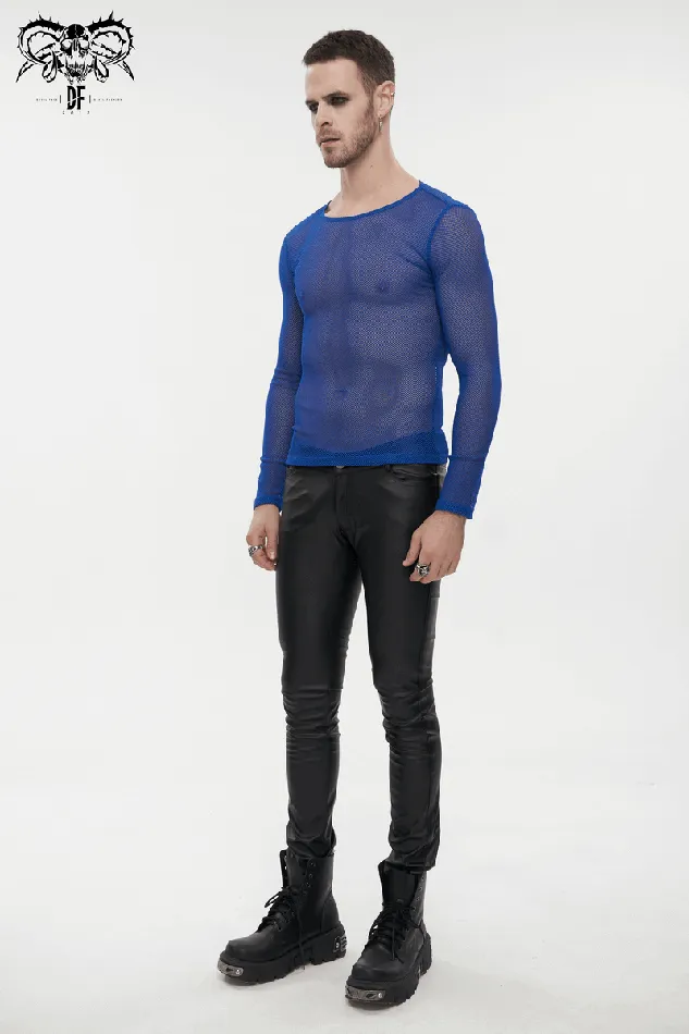 EVEs SECRETS Vibrators Stylish Mens Blue Mesh Top Fashionable Long Sleeves