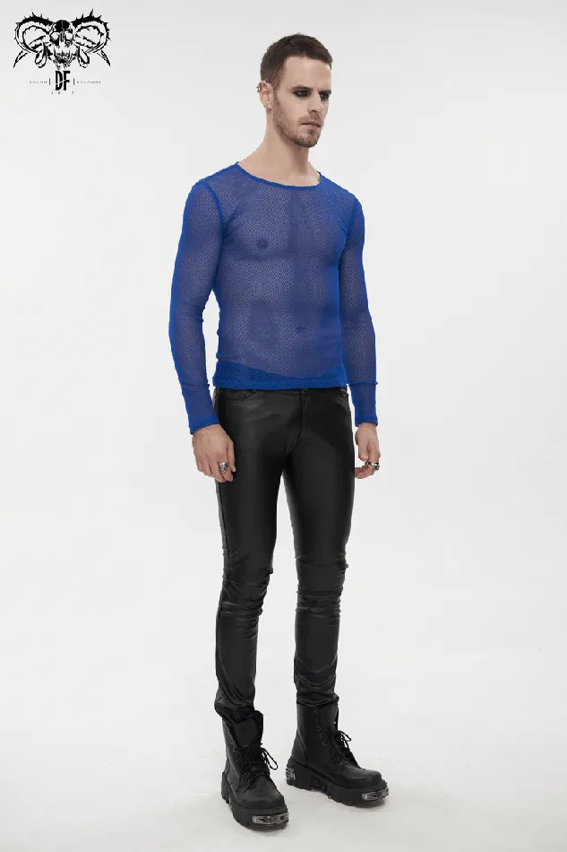 EVEs SECRETS Vibrators Stylish Mens Blue Mesh Top Fashionable Long Sleeves