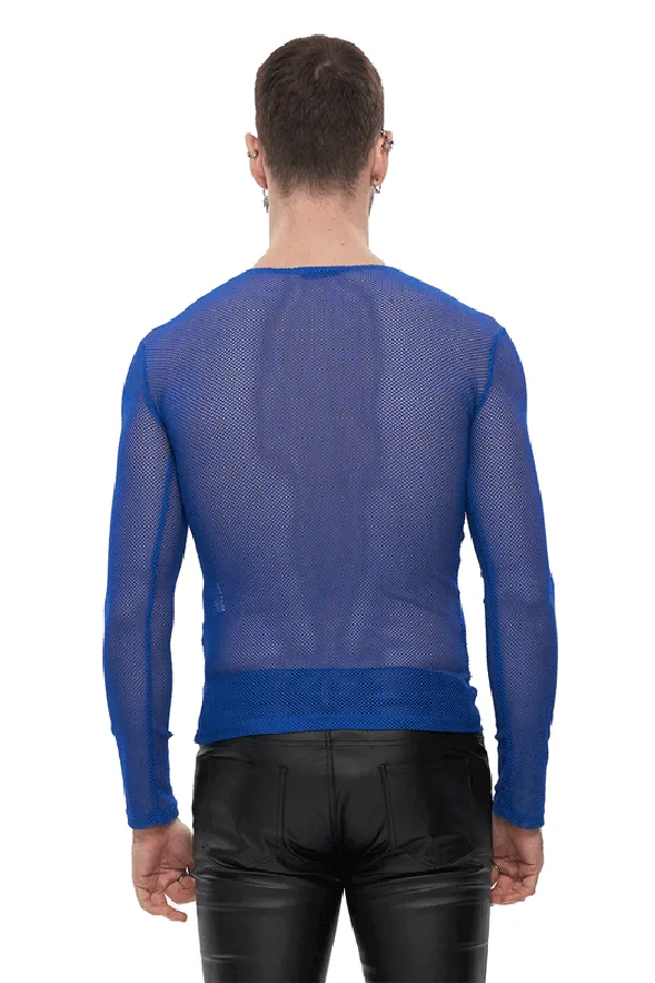EVEs SECRETS Vibrators Stylish Mens Blue Mesh Top Fashionable Long Sleeves