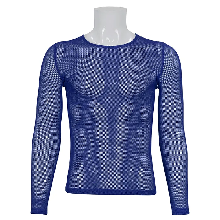 EVEs SECRETS Vibrators Stylish Mens Blue Mesh Top Fashionable Long Sleeves
