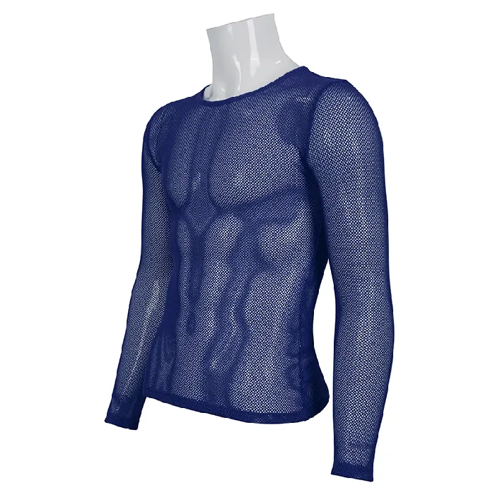 EVEs SECRETS Vibrators Stylish Mens Blue Mesh Top Fashionable Long Sleeves