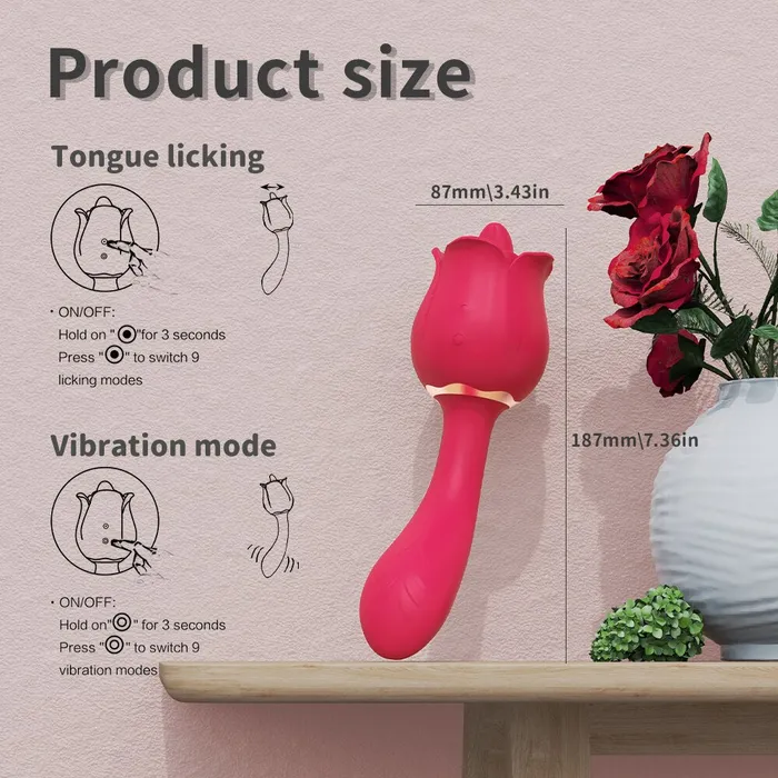 Female Sex Toys Lusty Age Rose 2 in 1 Clitoral Licking Vibrating Vibrator