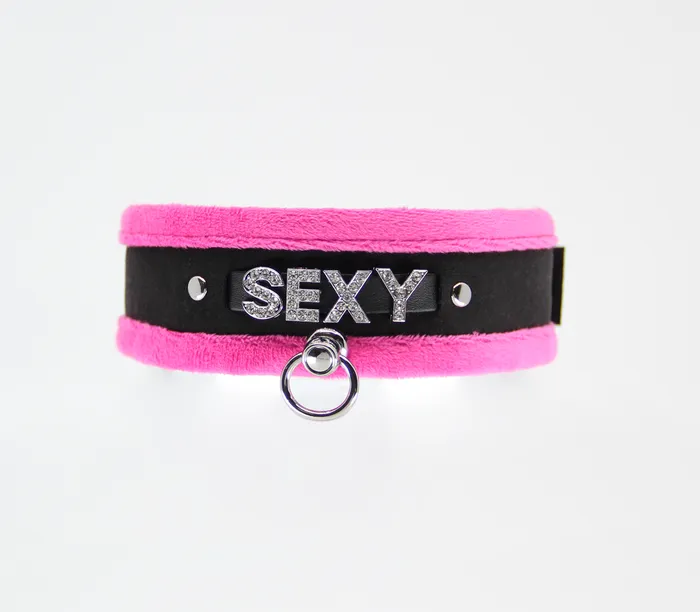 Love in Leather Fluffy Diamante SEXY Collar Pink Black with O Ring Love in Leather Vibrators Love in Leather Fluffy Diamante SEXY Collar Pink Black with O Ring Love in Leather Vibrators