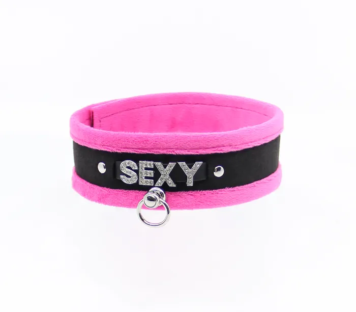 Love in Leather Fluffy Diamante SEXY Collar Pink Black with O Ring Love in Leather Vibrators