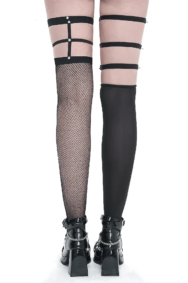 Male Sex Toys EVEs SECRETS Asymmetrical Punk Socks with Studs and Garter for Women