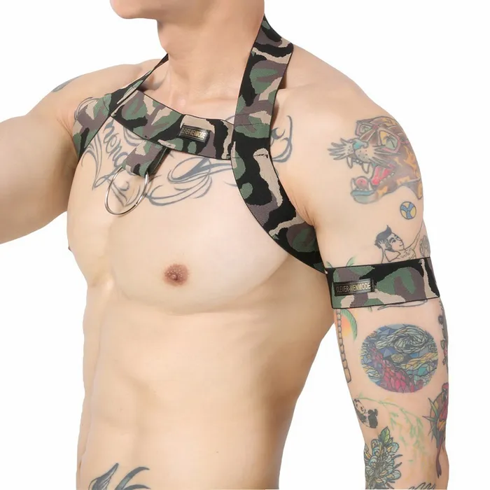 Mens Elastic Body Harness with Metal ORing BDSM Sexy Chest Bondage with Armband and Wristband EVEs SECRETS Female Sex Toys